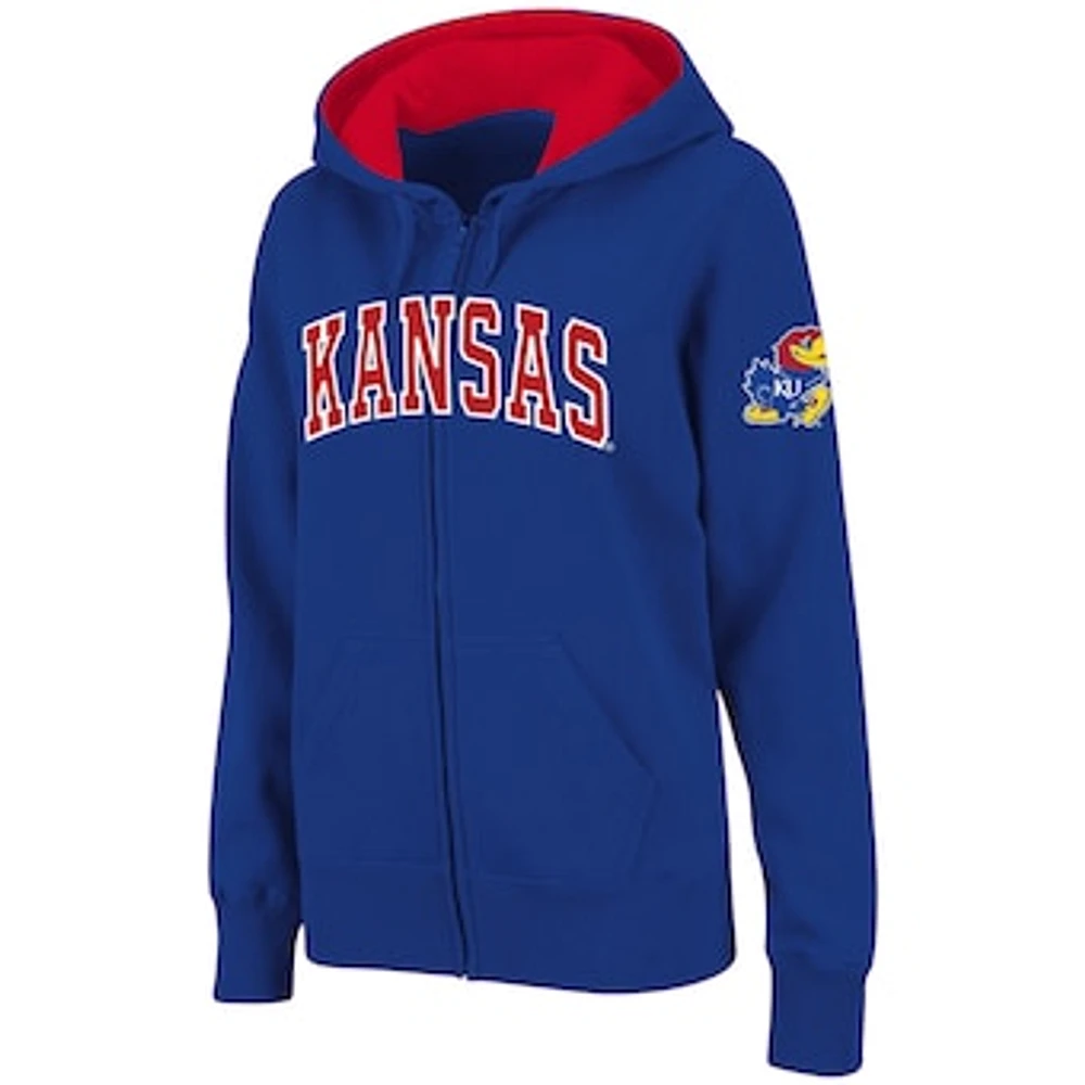 Women's Stadium Athletic Royal Kansas Jayhawks Arched Name Full-Zip Hoodie