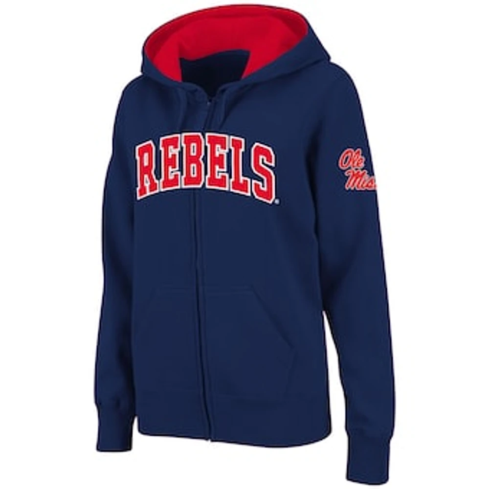 Women's Stadium Athletic Navy Ole Miss Rebels Arched Name Full-Zip Hoodie