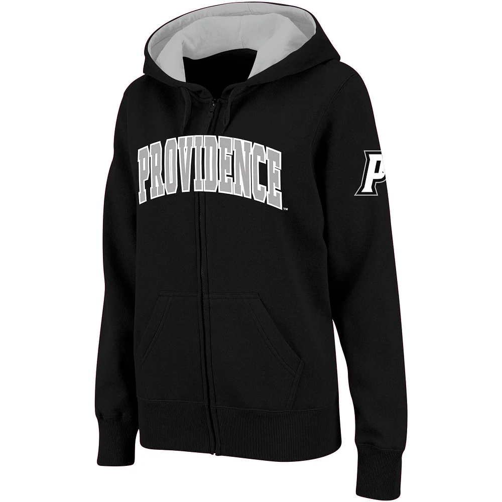 Women's Stadium Athletic Black Providence Friars Arched Name Full-Zip Hoodie