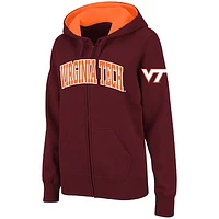 Women's Stadium Athletic Maroon Virginia Tech Hokies Arched Name Full-Zip Hoodie