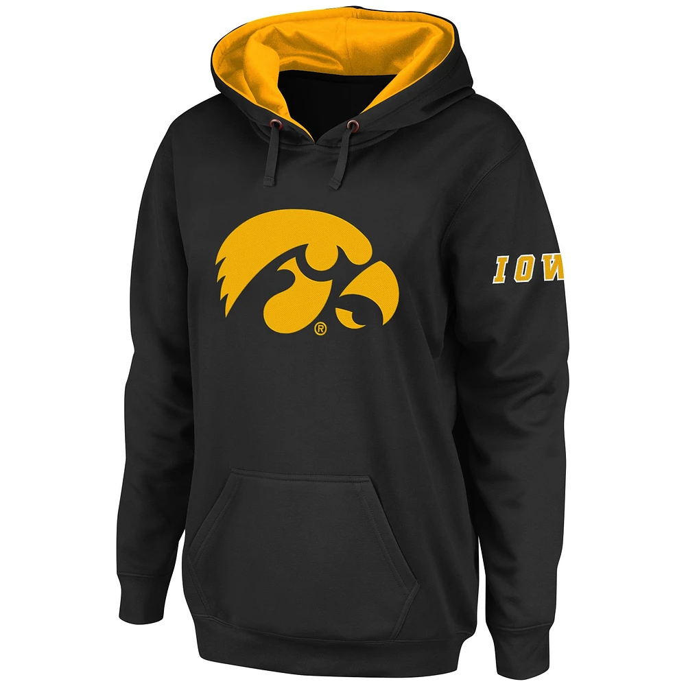 Women's Stadium Athletic Black Iowa Hawkeyes Big Logo Pullover Hoodie