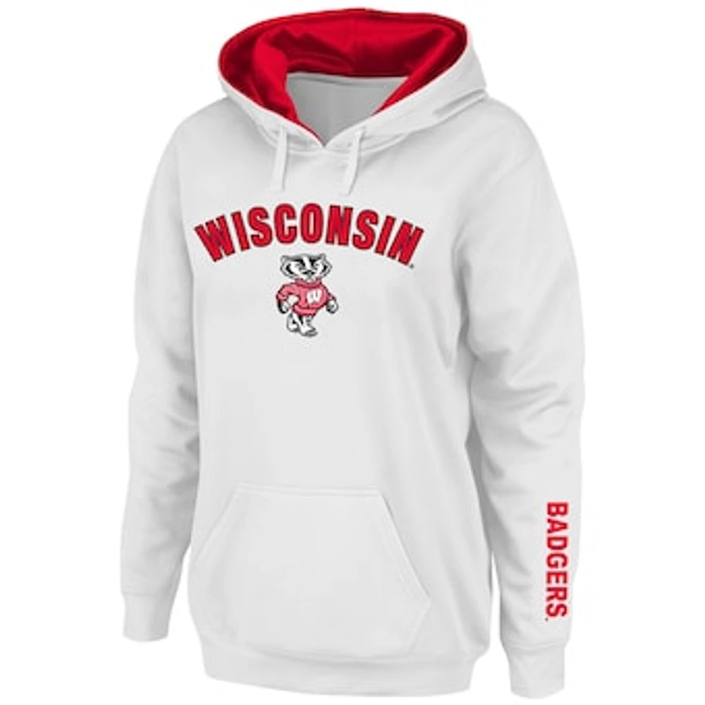 Women's White Wisconsin Badgers Arch & Logo 1 Pullover Hoodie