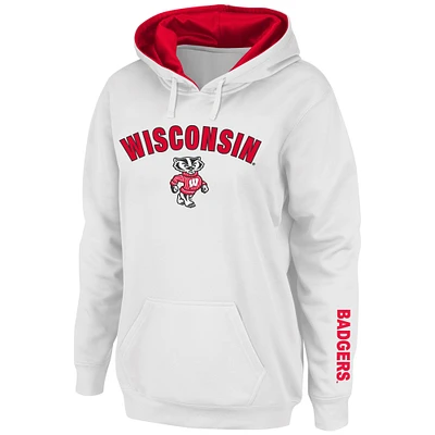 Women's White Wisconsin Badgers Arch & Logo 1 Pullover Hoodie