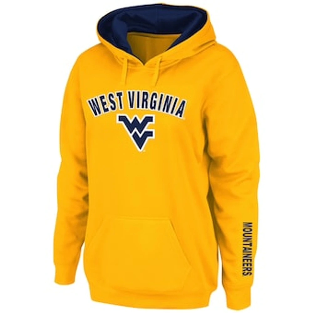 Women's Gold West Virginia Mountaineers Arch & Logo 1 Pullover Hoodie