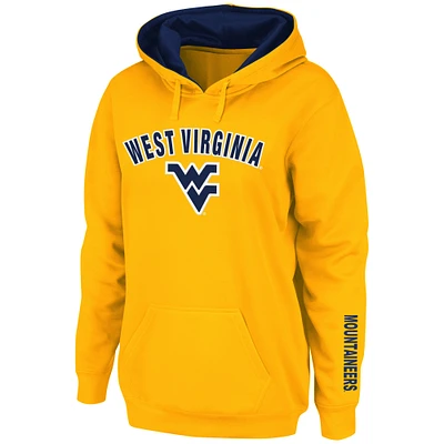 Women's Gold West Virginia Mountaineers Arch & Logo 1 Pullover Hoodie