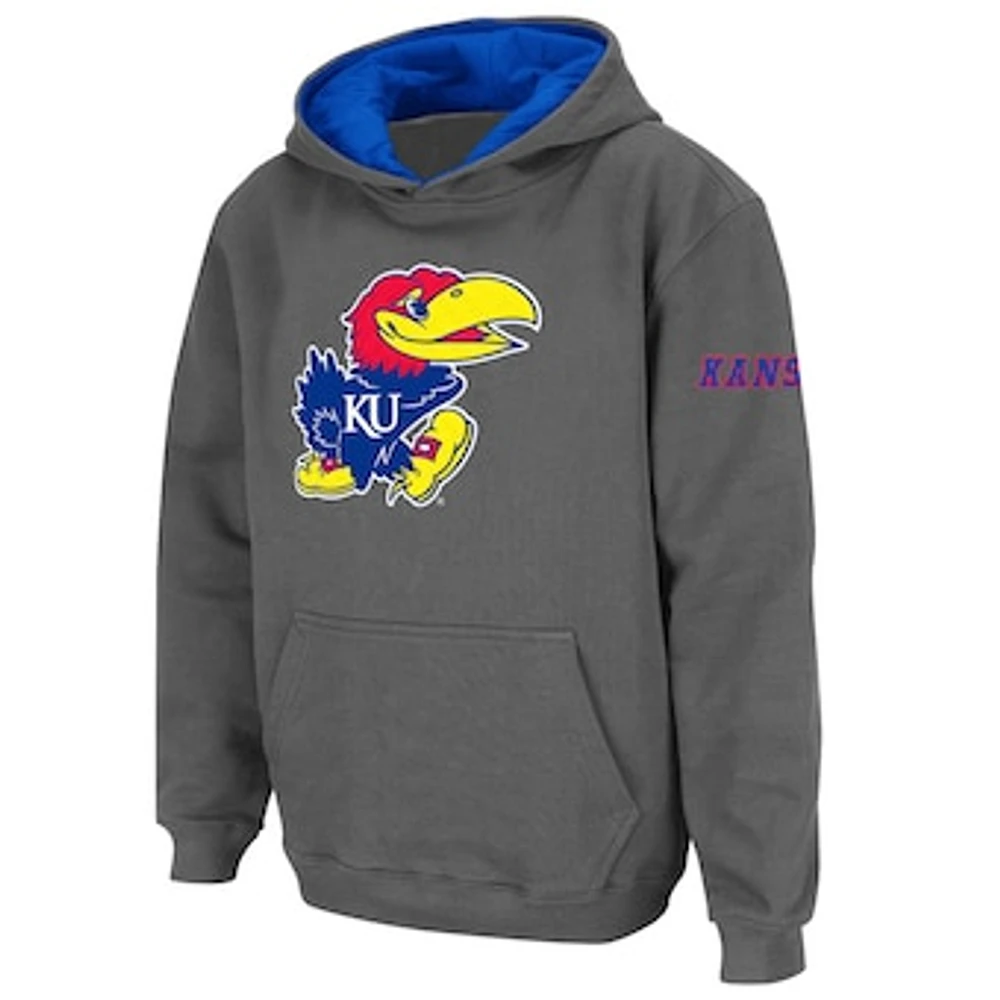 Youth Stadium Athletic Charcoal Kansas Jayhawks Big Logo Pullover Hoodie