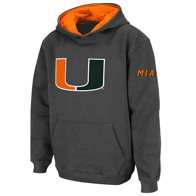 Youth Stadium Athletic Charcoal Miami Hurricanes Big Logo Pullover Hoodie