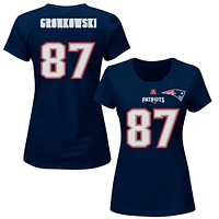 Women's Majestic Rob Gronkowski Navy New England Patriots Plus Fair Catch Name & Number T-Shirt