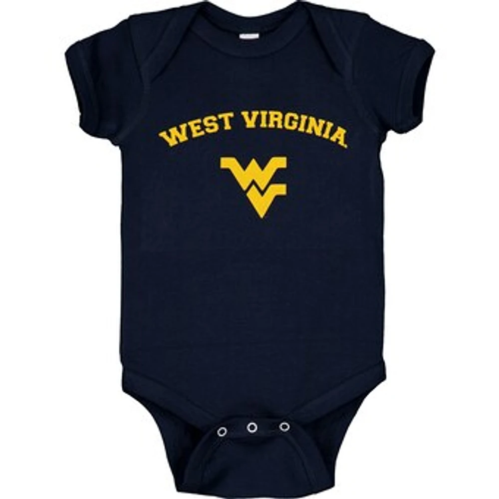 Infant Navy West Virginia Mountaineers Arch & Logo Bodysuit