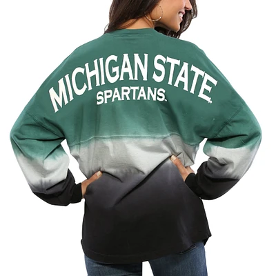 Women's Green Michigan State Spartans Ombre Long Sleeve Dip-Dyed Spirit Jersey