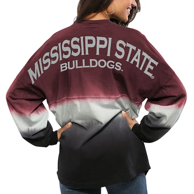 Women's Maroon Mississippi State Bulldogs Ombre Long Sleeve Dip-Dyed Spirit Jersey