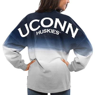 Women's Navy UConn Huskies Ombre Long Sleeve Dip-Dyed Spirit Jersey