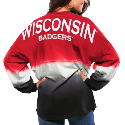 Women's Red Wisconsin Badgers Ombre Long Sleeve Dip-Dyed Spirit Jersey