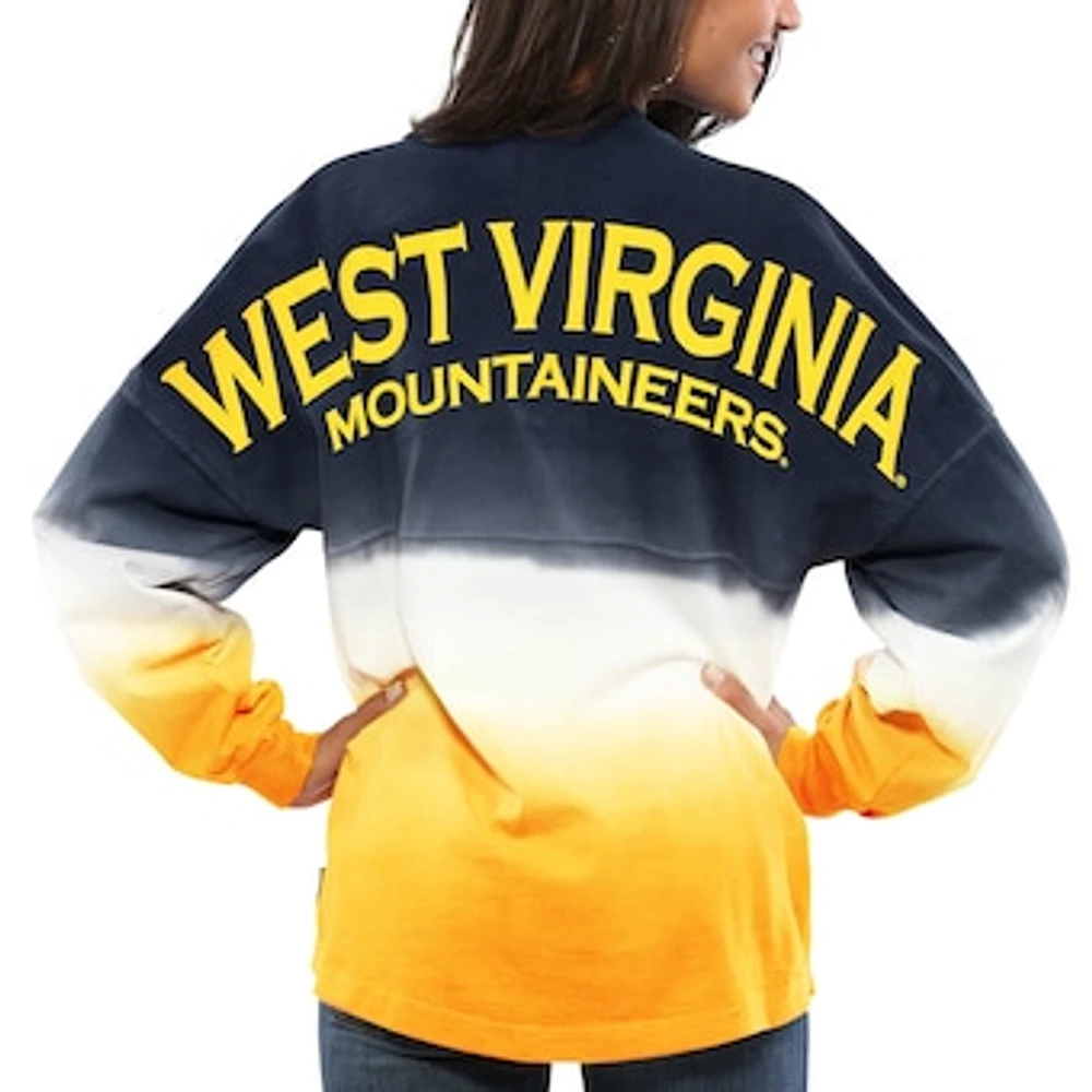 Women's Navy West Virginia Mountaineers Ombre Long Sleeve Dip-Dyed Spirit Jersey