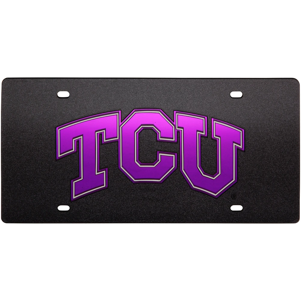 Black TCU Horned Frogs 12" x 6" Glitter Mirror License Plate