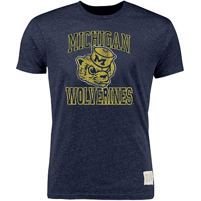 Men's Original Retro Brand Heather Navy Michigan Wolverines Vintage Wolverbear Tri-Blend T-Shirt