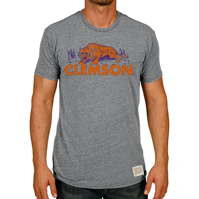 Men's Original Retro Brand Heathered Gray Clemson Tigers Vintage Tri-Blend T-Shirt