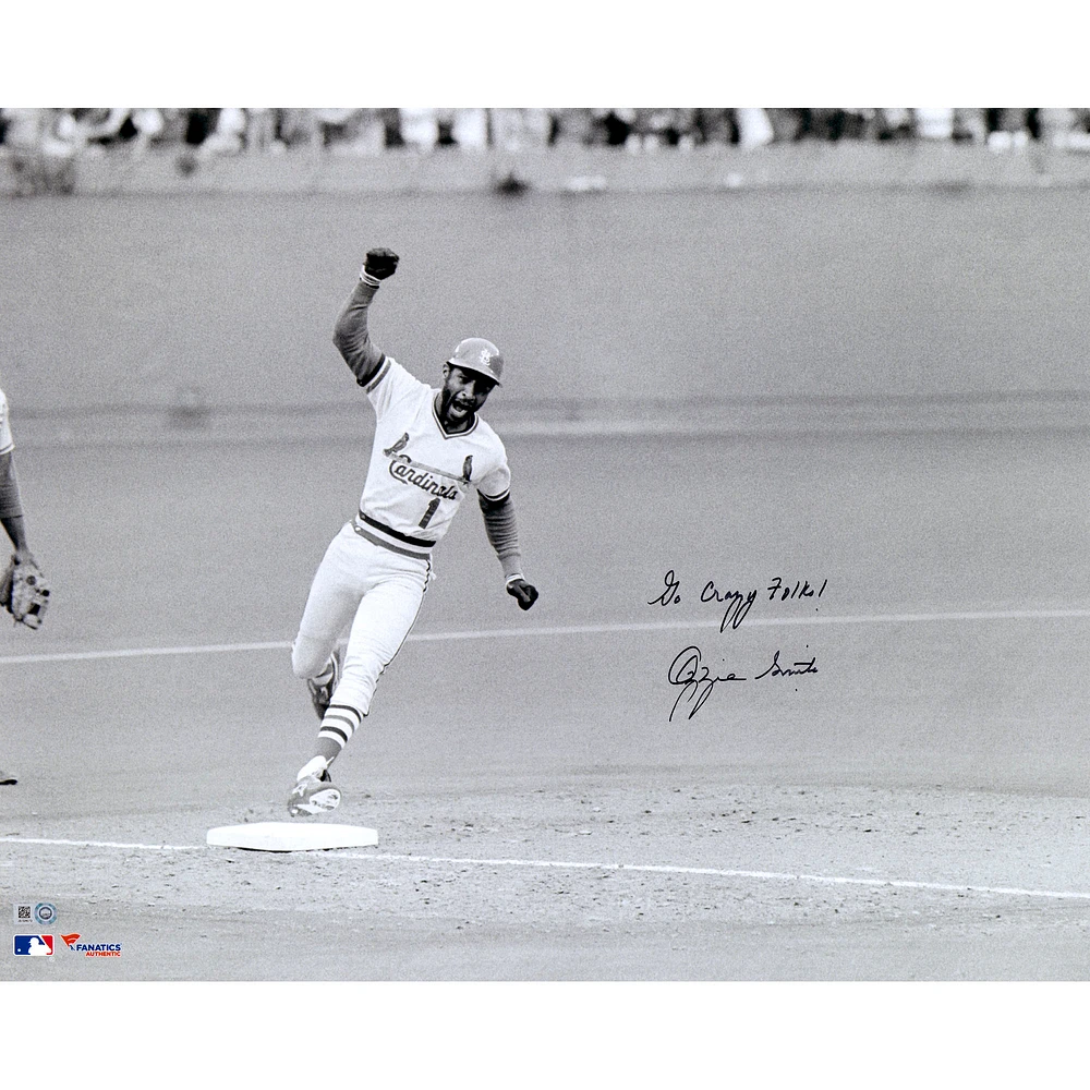 Ozzie Smith St. Louis Cardinals Autographed 16" x 20" 1985 NLCS Photograph with "Go Crazy Folks!" Inscription