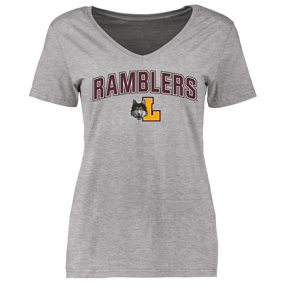 Women's Heather Gray Loyola Chicago Ramblers Proud Mascot V-Neck T-Shirt