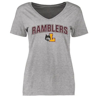 Women's Heather Gray Loyola Chicago Ramblers Proud Mascot V-Neck T-Shirt