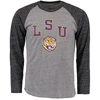 Men's Original Retro Brand Heathered Gray/Heathered Black LSU Tigers Tri-Blend Raglan Long Sleeve T-Shirt