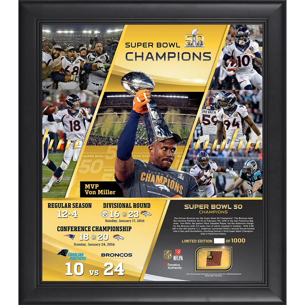 Denver Broncos Framed 15" x 17" Super Bowl 50 Champions Collage with a Piece of Game-Used Football - Limited Edition of 1000