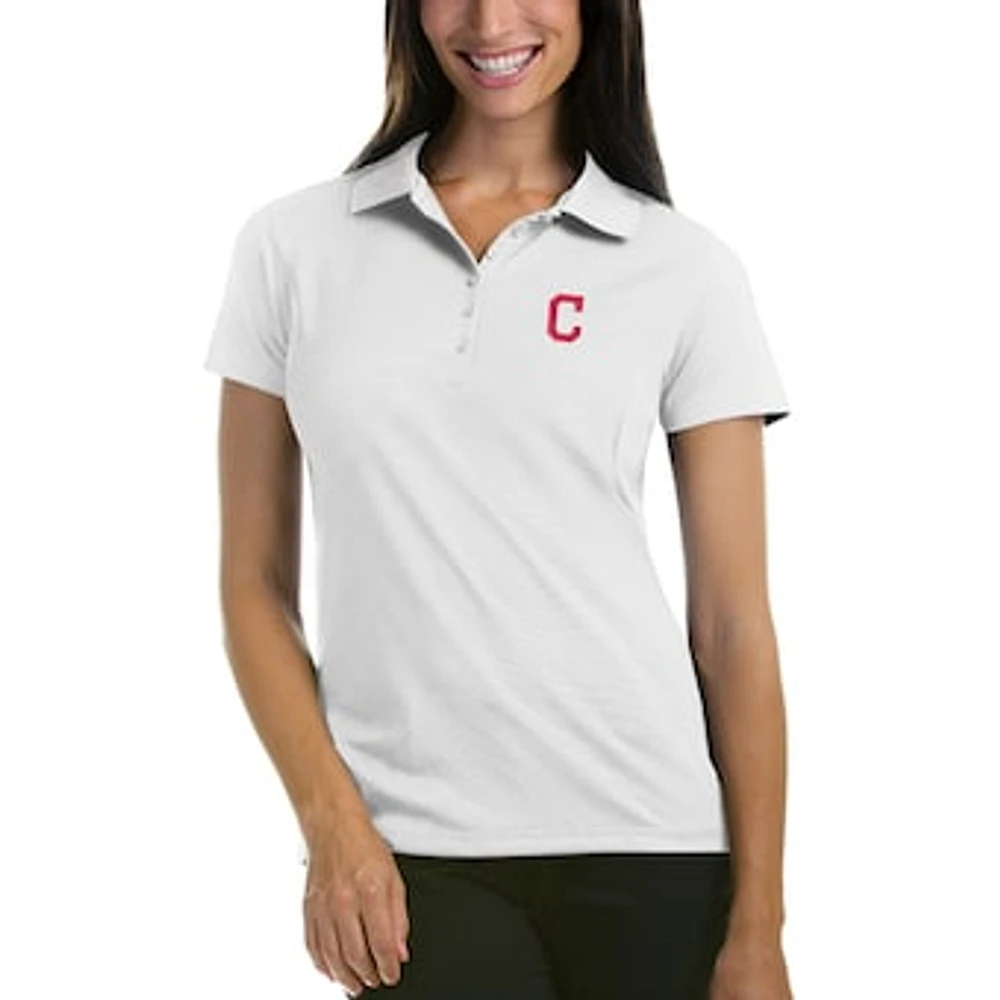 Women's Antigua White Cleveland Indians Pique Xtra-Lite Polo