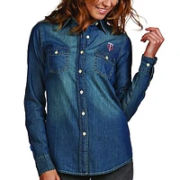 Women's Antigua Blue Minnesota Twins Chambray Long Sleeve Shirt