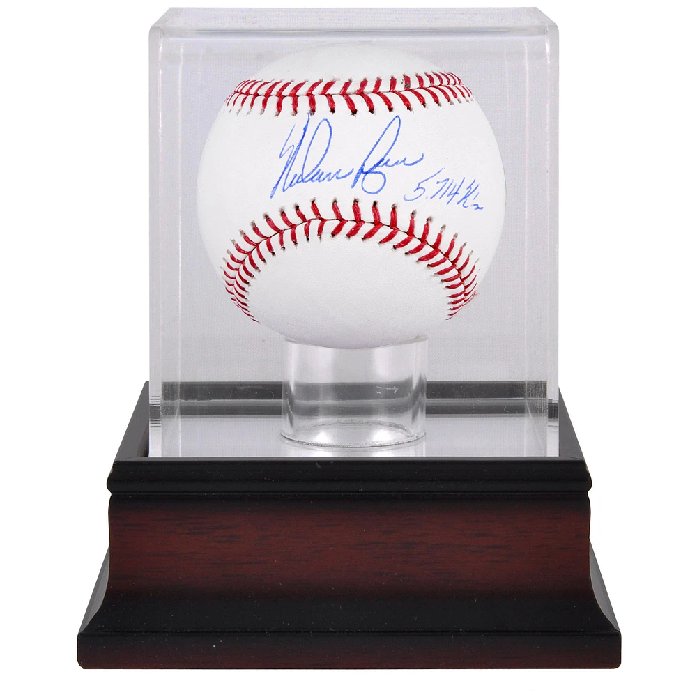 Nolan Ryan Texas Rangers Autographed Baseball with "5714 K's" Inscription and Mahogany Baseball Display Case