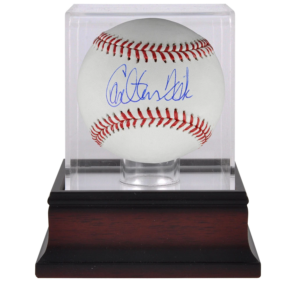 Carlton Fisk Boston Red Sox Autographed Baseball and Mahogany Baseball Display Case