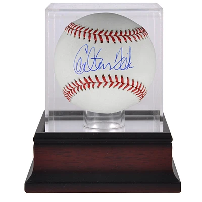 Carlton Fisk Boston Red Sox Autographed Baseball and Mahogany Baseball Display Case