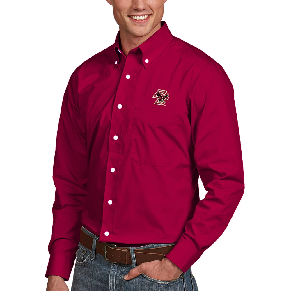 Men's Antigua Maroon Boston College Eagles Dynasty Woven Long Sleeve Button-Down Shirt