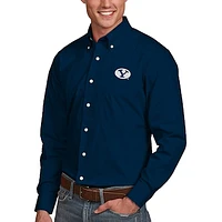 Men's Antigua Navy BYU Cougars Dynasty Woven Long Sleeve Button-Down Shirt