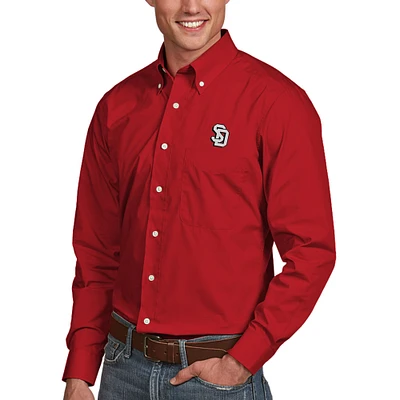 Men's Antigua Red South Dakota Coyotes Dynasty Woven Long Sleeve Button-Down Shirt