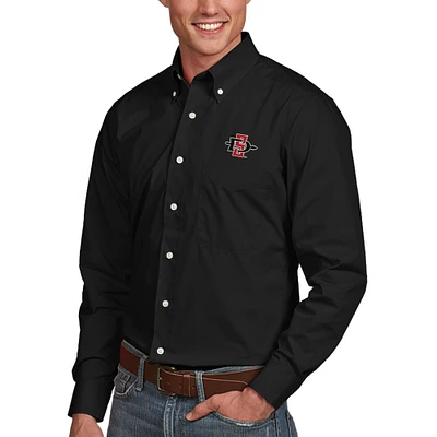 Men's Antigua Black San Diego State Aztecs Dynasty Woven Long Sleeve Button-Down Shirt