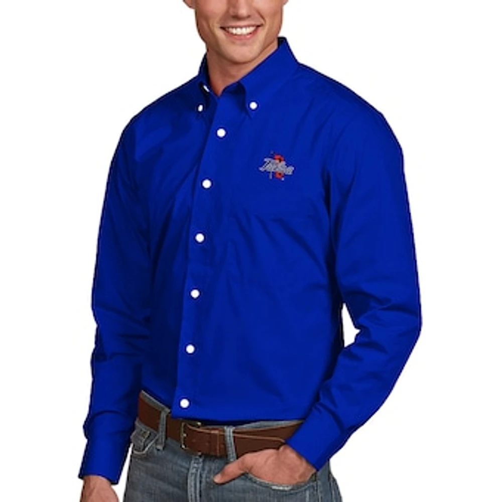 Men's Antigua Royal Tulsa Golden Hurricane Dynasty Woven Long Sleeve Button-Down Shirt