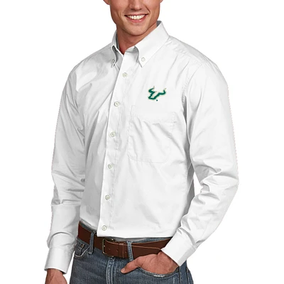 Men's Antigua White South Florida Bulls Dynasty Woven Long Sleeve Button-Down Shirt