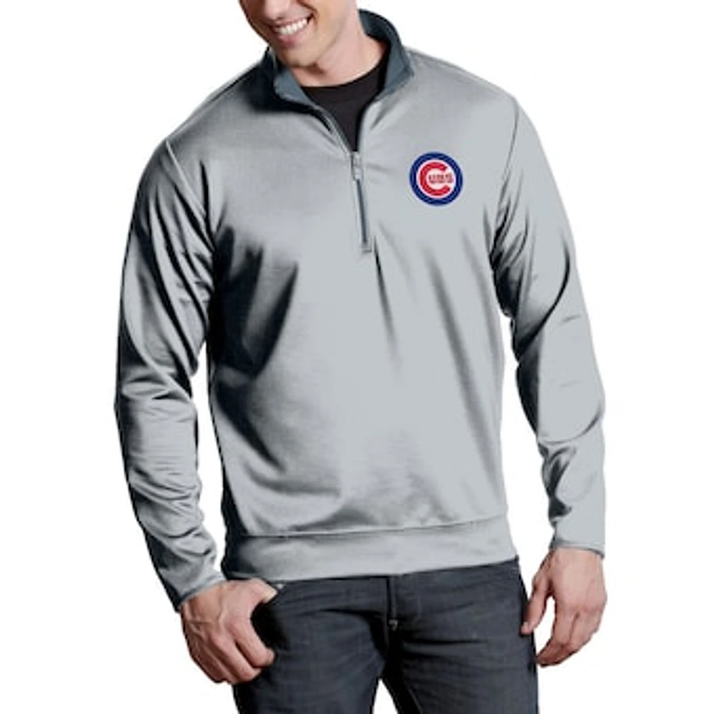 Men's Antigua Silver Chicago Cubs Leader Quarter-Zip Pullover Jacket