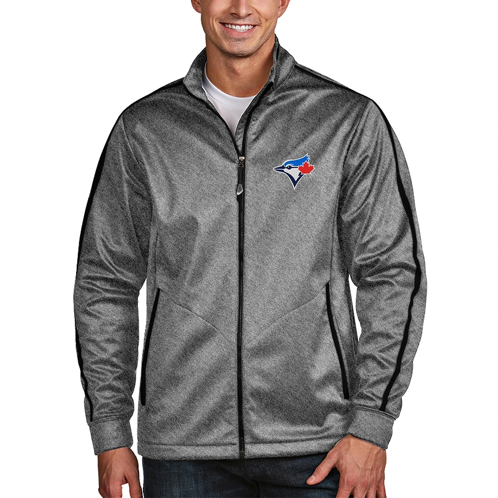 Men's Antigua Heather Black Toronto Blue Jays Golf Full-Zip Jacket