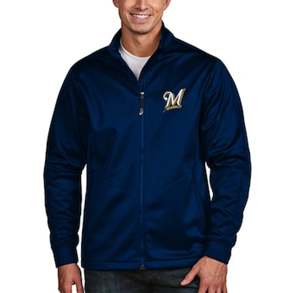 Men's Antigua Navy Milwaukee Brewers Golf Full-Zip Jacket