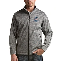 Men's Antigua Heather Black Miami Marlins Golf Full-Zip Jacket