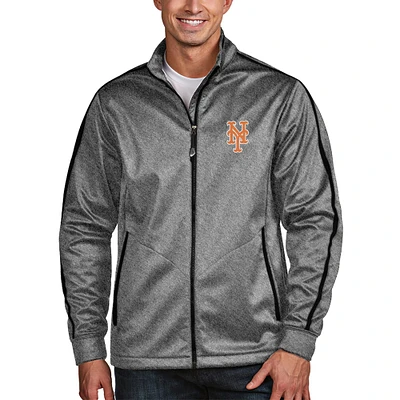Men's Antigua Heather Black New York Mets Golf Full-Zip Jacket