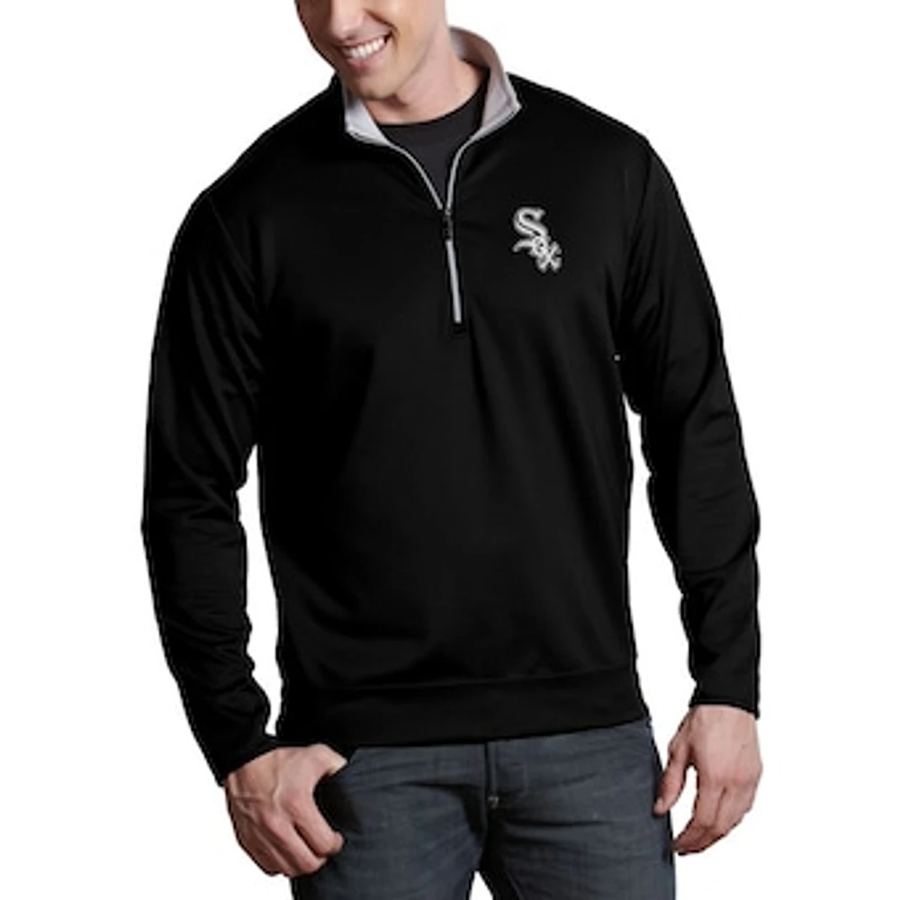 Men's Antigua Black Chicago White Sox Leader Quarter-Zip Pullover Jacket