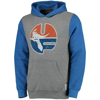 Men's Original Retro Brand Gray/Royal Florida Gators Vintage Color Block Tri-Blend Pullover Fleece Hoodie