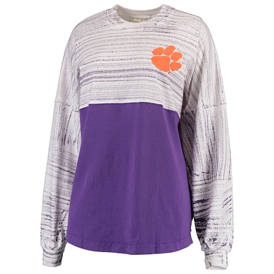 Women's Purple Clemson Tigers Brush Dip Oversized Tie-Dye Spirit Jersey