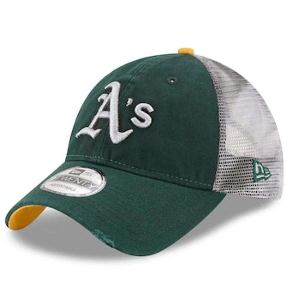 Men's New Era Green Athletics Team Rustic 9TWENTY Trucker Adjustable Hat