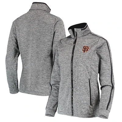 Women's Antigua Heathered Black San Francisco Giants Full-Zip Golf Jacket