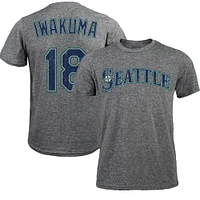 Men's Majestic Threads Hisashi Iwakuma Gray Seattle Mariners Premium Tri-Blend Name & Number T-Shirt