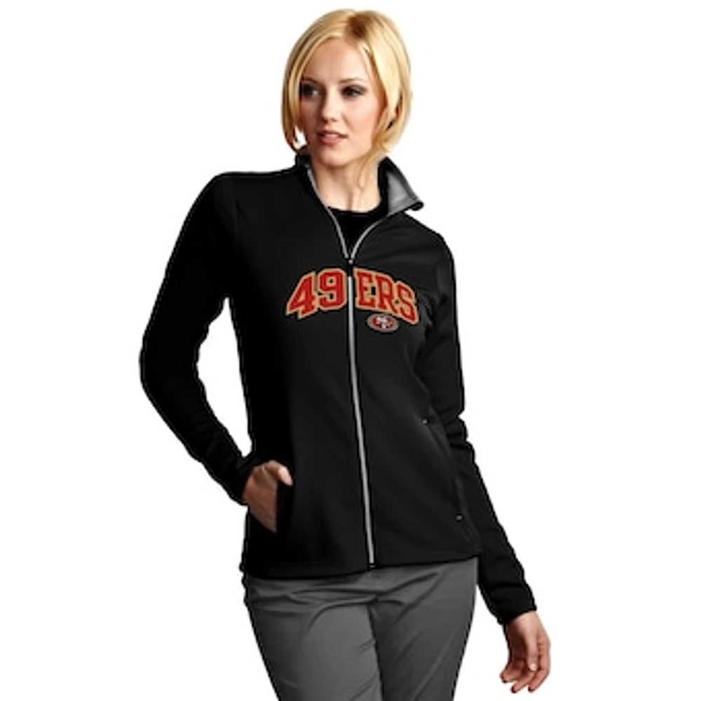 Women's Antigua Black San Francisco 49ers Leader Full Chest Graphic Desert Dry Full-Zip Jacket