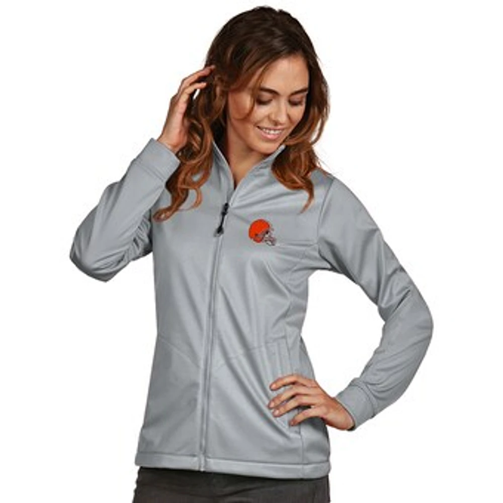 Women's Antigua Gray Cleveland Browns Full-Zip Golf Jacket